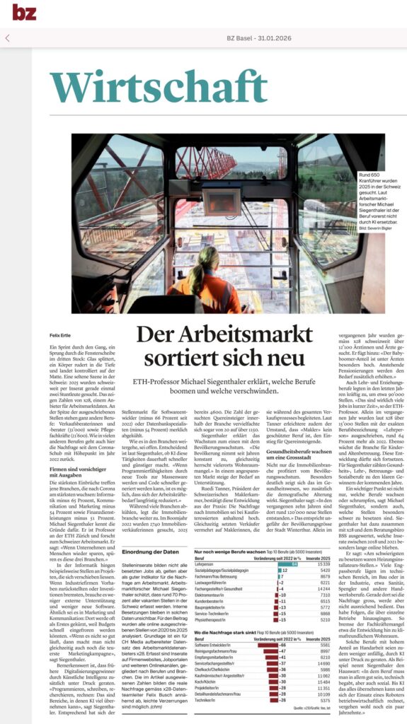Artikel in der BZ vom 30.1.2026. Der Arbeitsmarkt sortiert sich neu.